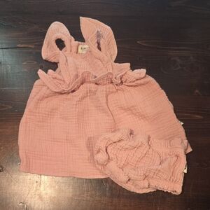 Rabbit + Bear Organic Cotton Muslin Ruffle Dress & Bloomers - Pink 0-3M